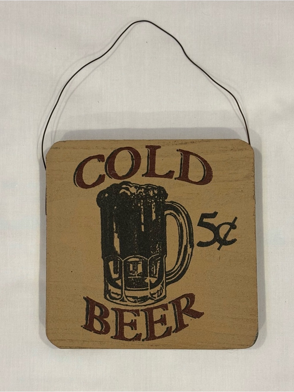 Cold Beer 5 Cents Wooden Sign Rustic Man Cave Decor Bar Plaque Hanging Wall Art